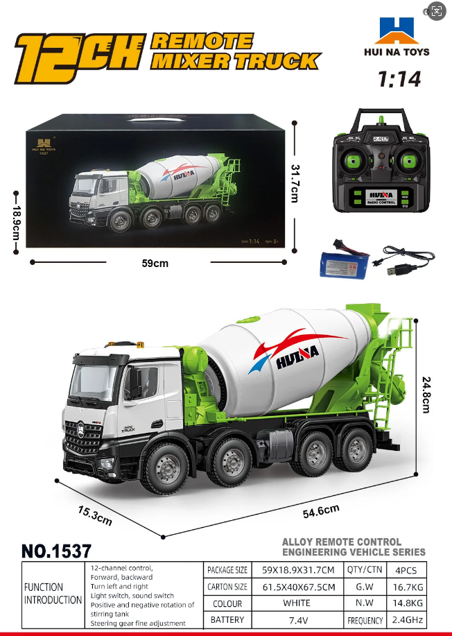 Huina 1537 1:14 Remote Control Mixer Truck