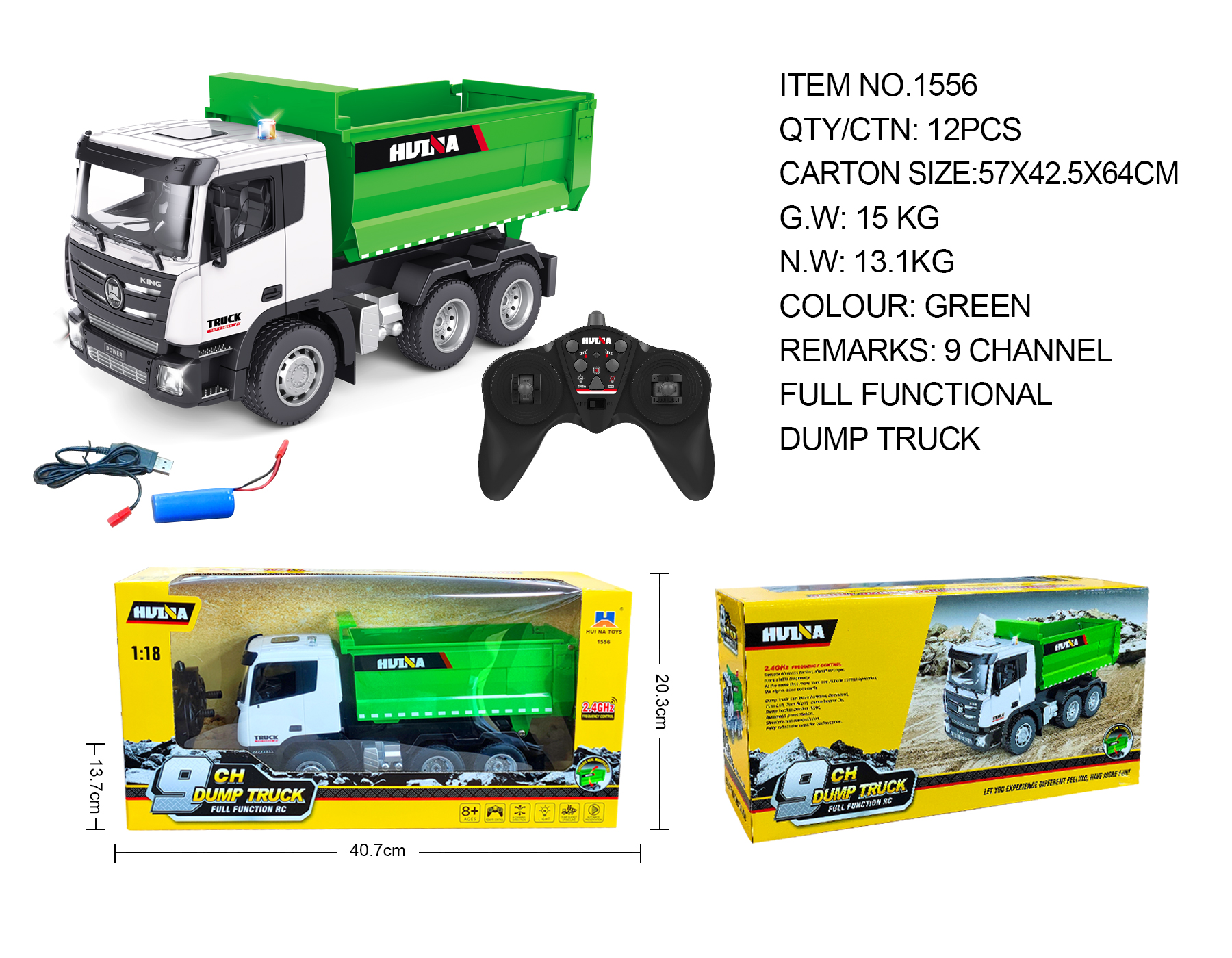 Huina 1556 1:18 9-channel Remote Control Dump Truck Tipper ( 2025 MODEL )