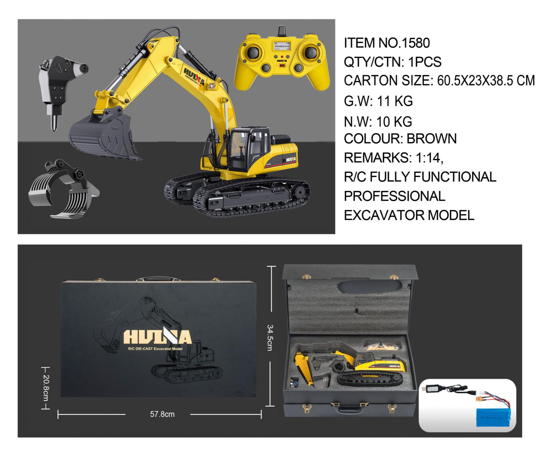 Huina 1580 1:14 All Metal Remote Control Excavator V4 (2024 Model)
