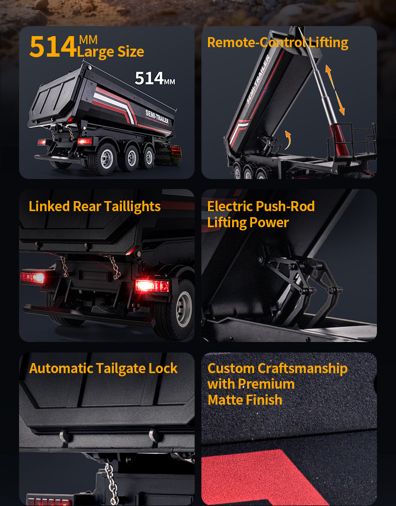 Huina 1509 1/18 Alloy Semi-trailer Dump Remote Control Truck Engineering Construction RC Car Toys Model