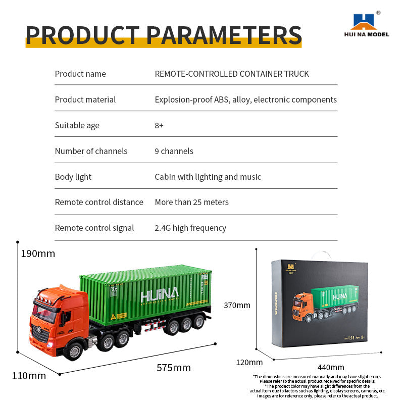 HUINA 1317 1:18 Semi-alloy Remote Control Container Truck( 2024 New Model)