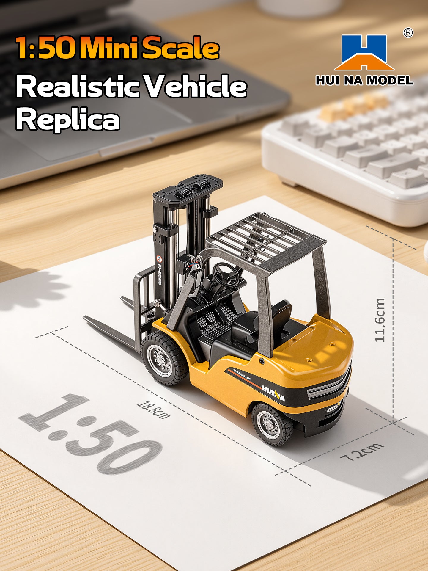 HUINA 9925 1/50 Electric Remote Control Forklift  Mini Warehouse RC Model Desktop Level Light Sound Effect Battery