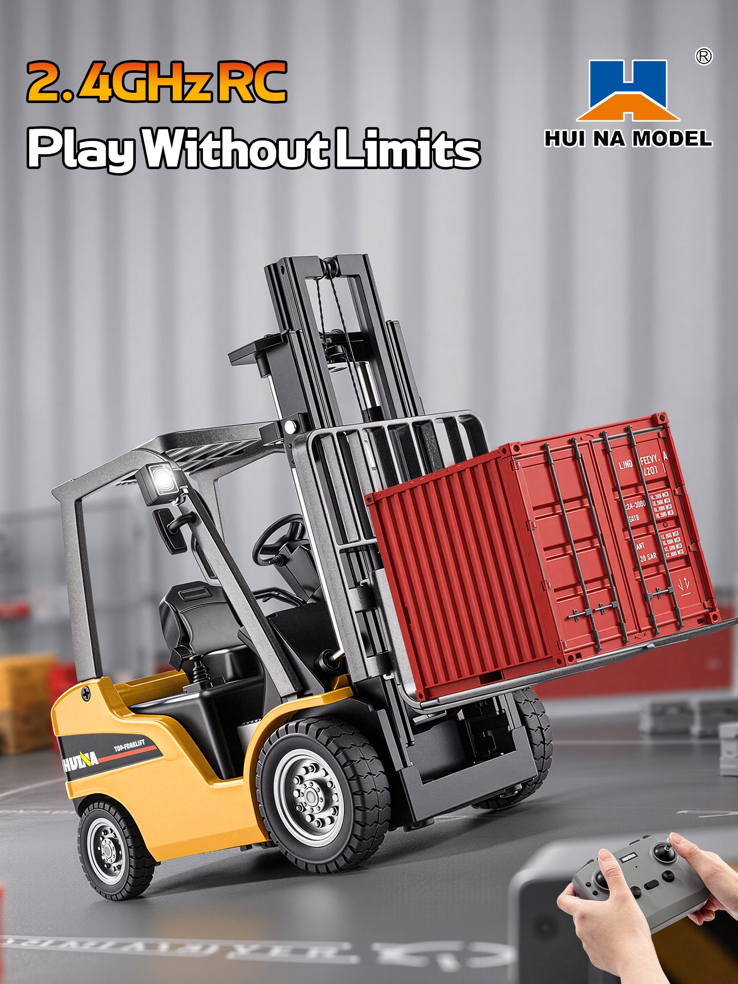 HUINA 9925 1/50 Electric Remote Control Forklift  Mini Warehouse RC Model Desktop Level Light Sound Effect Battery