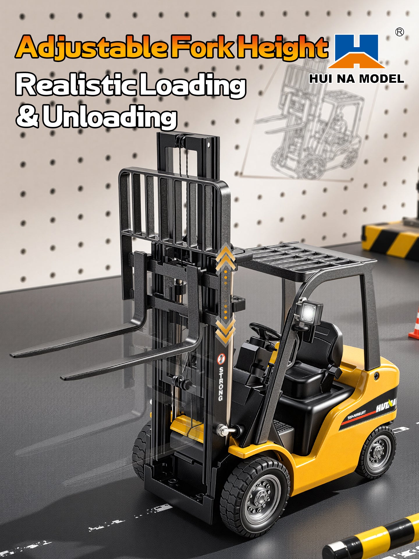 HUINA 9925 1/50 Electric Remote Control Forklift  Mini Warehouse RC Model Desktop Level Light Sound Effect Battery