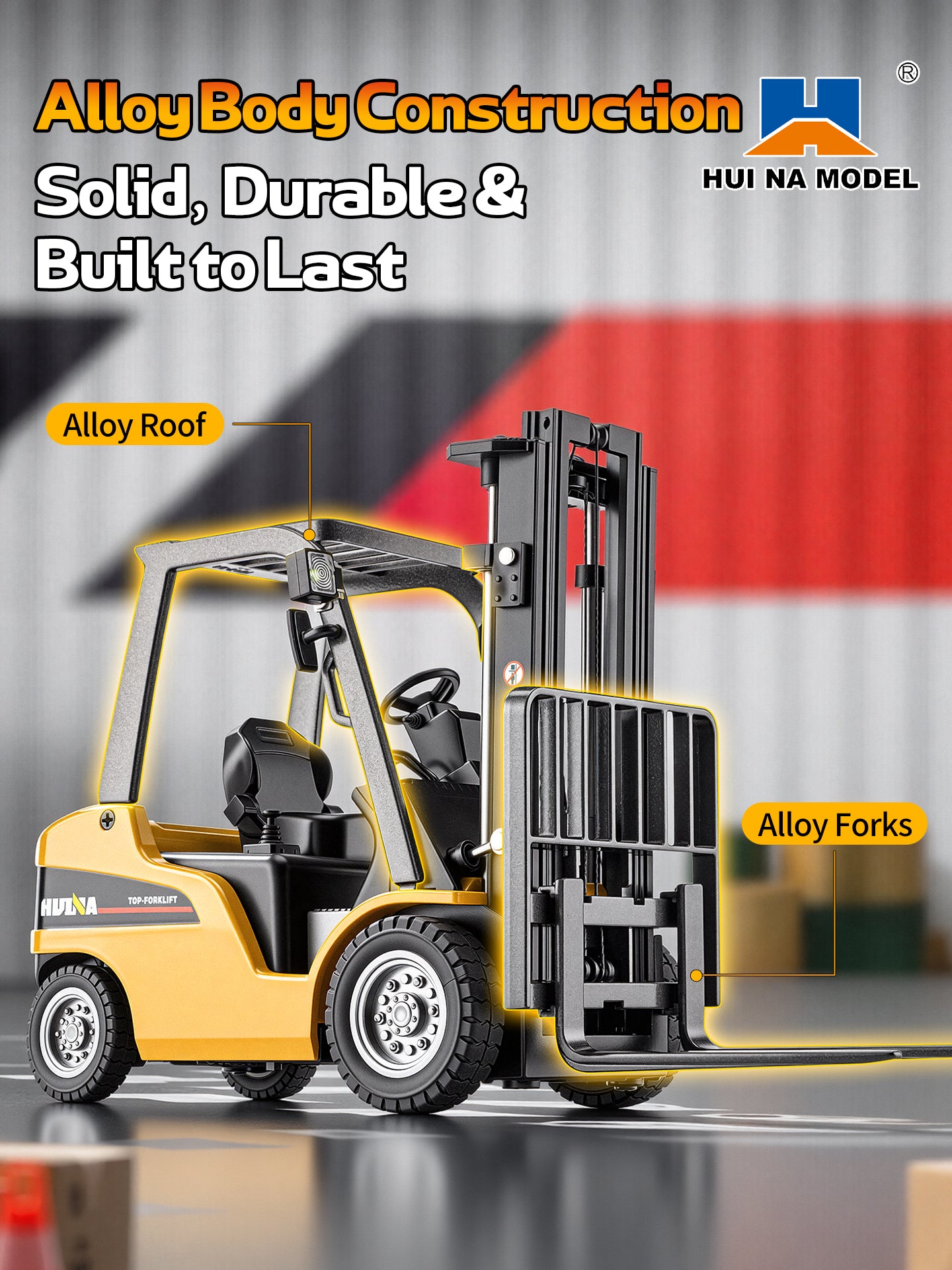 HUINA 9925 1/50 Electric Remote Control Forklift  Mini Warehouse RC Model Desktop Level Light Sound Effect Battery