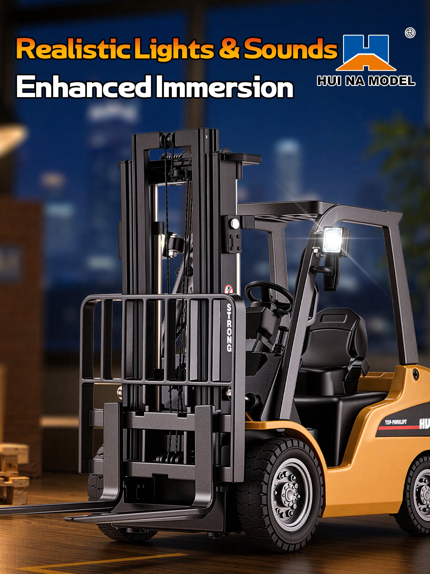 HUINA 9925 1/50 Electric Remote Control Forklift  Mini Warehouse RC Model Desktop Level Light Sound Effect Battery