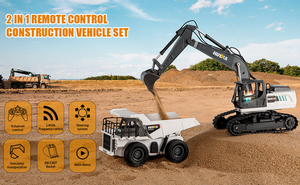 Huina 1559 1:24 Semi-alloy Remote Control Excavator Dump Truck Set