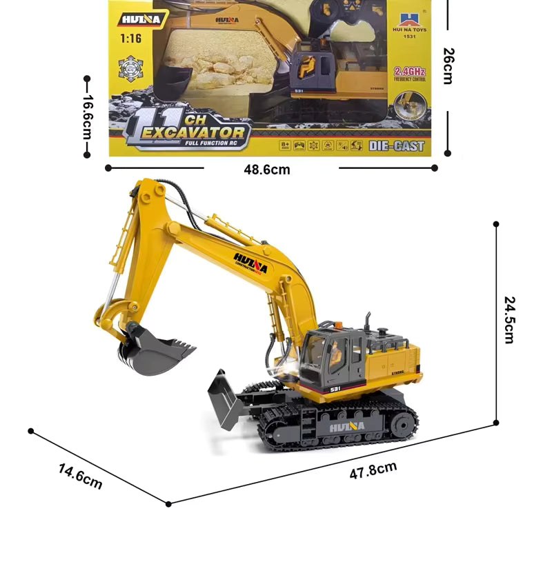 Huina 1531 RC Excavator Trucks 11CH 1:16 Alloy Remote Control Engineering Digger