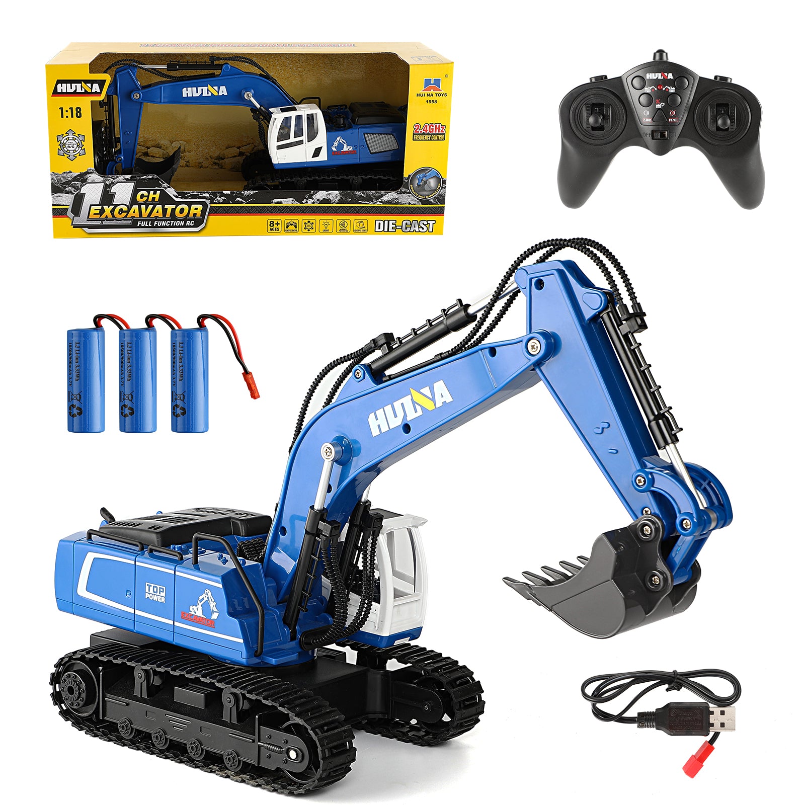 Huina 1558 1:18 Remote Control Semi-alloy Excavator Toy