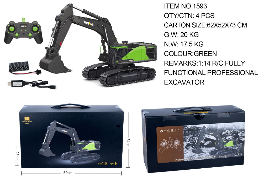 HUINA 1593 1:14 RC EXCAVATOR (2025 MODEL)