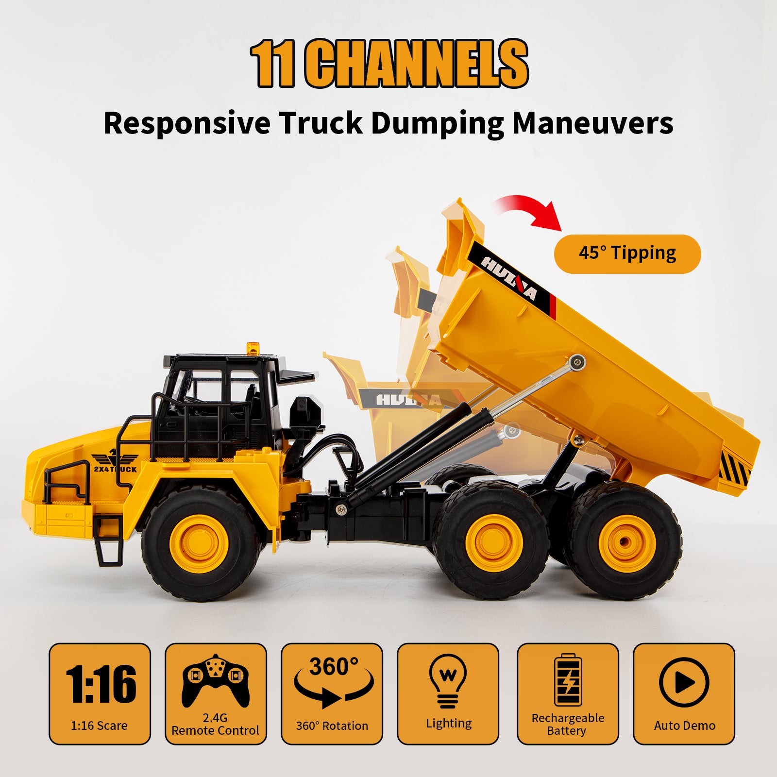 Huina 1553 1:16 Remote Control Dump Truck Toy 