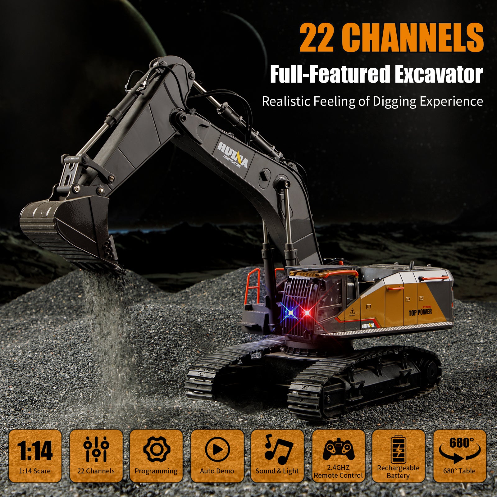 Huina 1592 1:14 Remote Control Excavator (2025 MODEL)